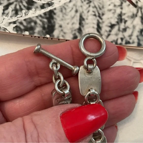 VINTAGE .950 SILVER MAHOGANY OBSIDIAN 9 LINK BRACELET, TOGGLE CLASP 36 GRAMS - Picture 5 of 16